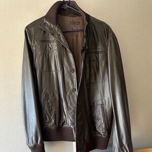 Bottega Veneta Dark Brown Leather Bomber Jacket